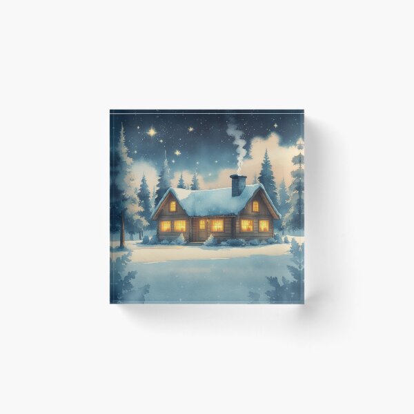 Item preview, Peaceful Snowy Cabin – Dreamy Winter Watercolor Scene designed and sold by Velora_art01.