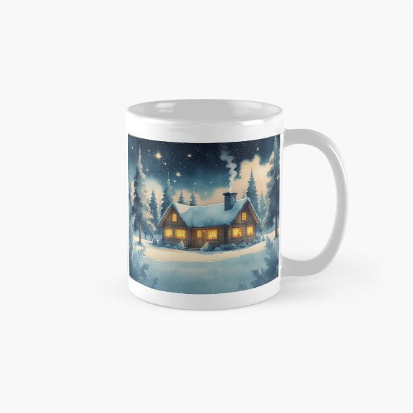 Item preview, Peaceful Snowy Cabin – Dreamy Winter Watercolor Scene designed and sold by Velora_art01.