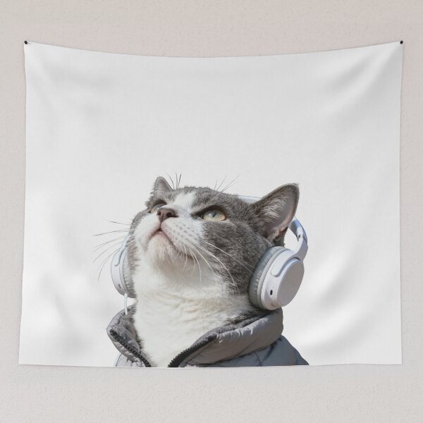 Item preview, Cat in Puffer Jacket & Headphones designed and sold by SoulGooDesign.