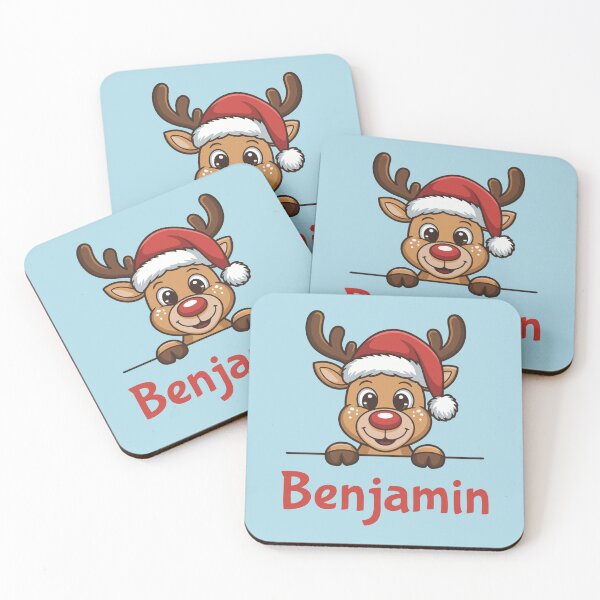 Artikelvorschau, Niedliche Weihnachtsrentier-Grafik von Benjamin mit Weihnachtsmannmütze | Personalisierte Geschenkidee für Weihnachten entworfen und verkauft von 89BLACK.