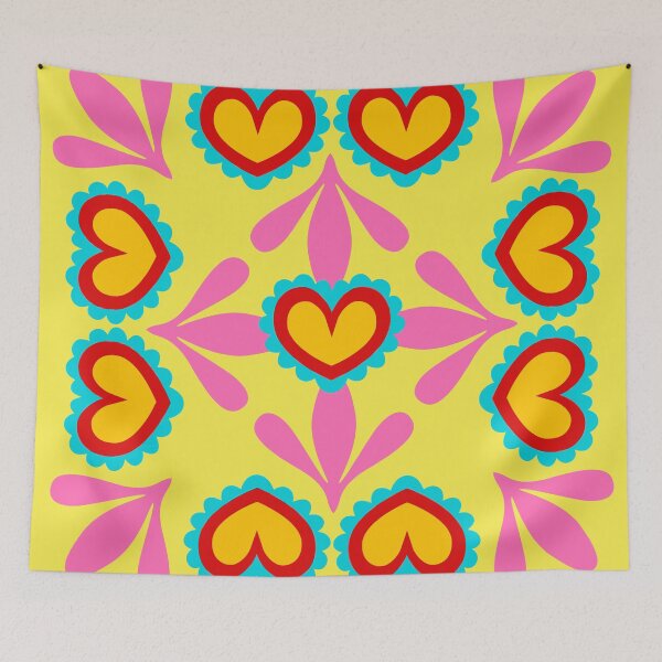 Item preview, Vibrant Mexican Folk Art Hearts Design Otomi Style Bohemian Decor designed and sold by nineFlorals.