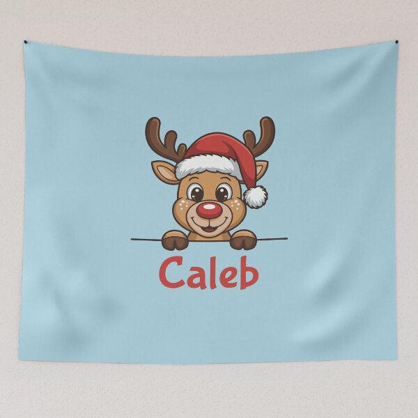 Item preview, Caleb Cute Christmas Reindeer Graphic with Santa Hat | Personalized Holiday Gift Idea designed and sold by 89BLACK.