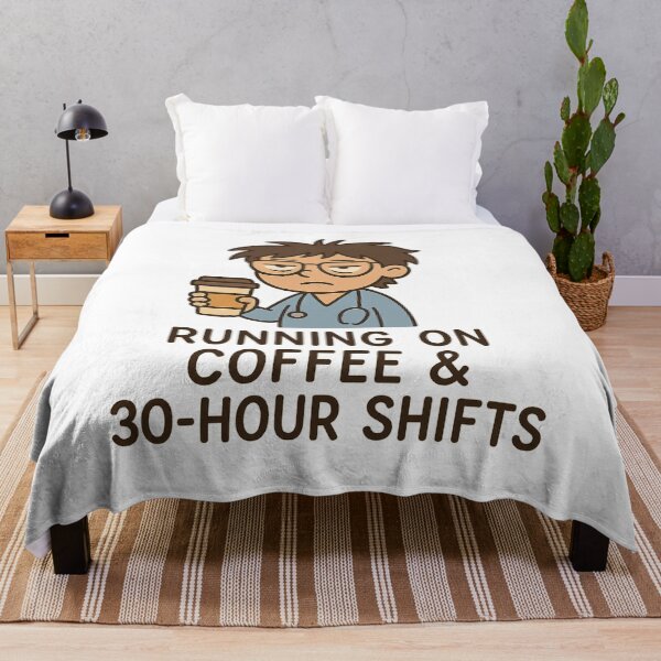 Item preview, Running On Coffee & 30-Hour Shifts | Exhausted Medical Intern Sticker designed and sold by Gurjeetpixelart.