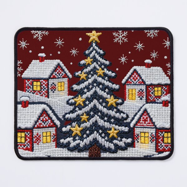 Item preview, Romanian Winter Village Embroidery – Snowy Christmas Tree & Traditional Folk Stitch Art designed and sold by Maximilianos.