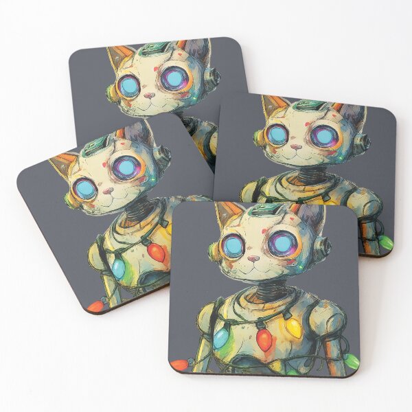 Item preview, Cyber Cat Christmas Lights Illustration designed and sold by ChubbiesCloud Collections.