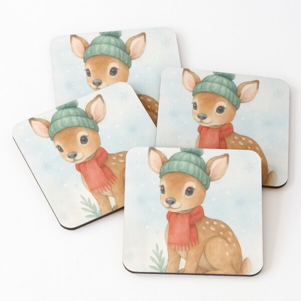 Item preview, Cute Winter Fawn in Green Beanie – Watercolor Art  designed and sold by TaRoPonn.