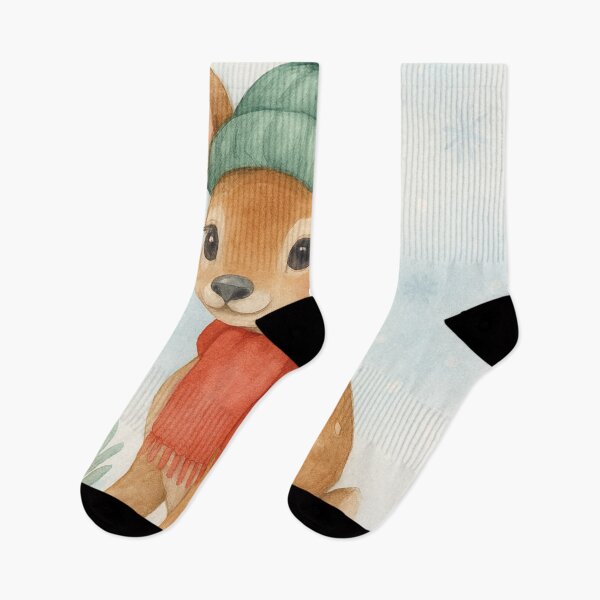Item preview, Cute Winter Fawn in Green Beanie – Watercolor Art  designed and sold by TaRoPonn.