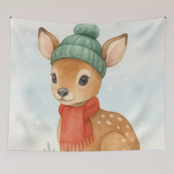 Item preview, Cute Winter Fawn in Green Beanie – Watercolor Art  designed and sold by TaRoPonn.