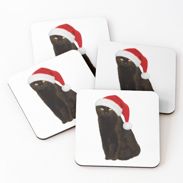 Item preview, Serious Black Cat Wearing a Festive Christmas Santa Hat designed and sold by Aesthetic Crew.