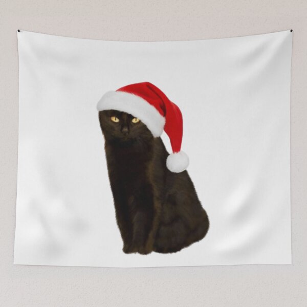 Item preview, Serious Black Cat Wearing a Festive Christmas Santa Hat designed and sold by Aesthetic Crew.
