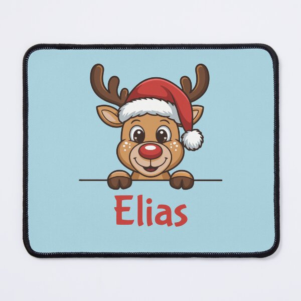 Item preview, Elias Cute Christmas Reindeer Graphic with Santa Hat | Personalized Holiday Gift Idea designed and sold by 89BLACK.