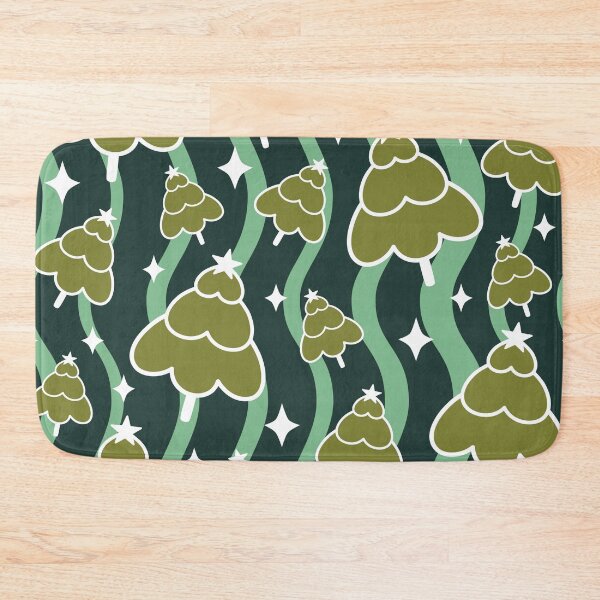 Item preview, Seamless pattern with stylized olive green Christmas trees and white stars on wavy green background designed and sold by Crispifly.