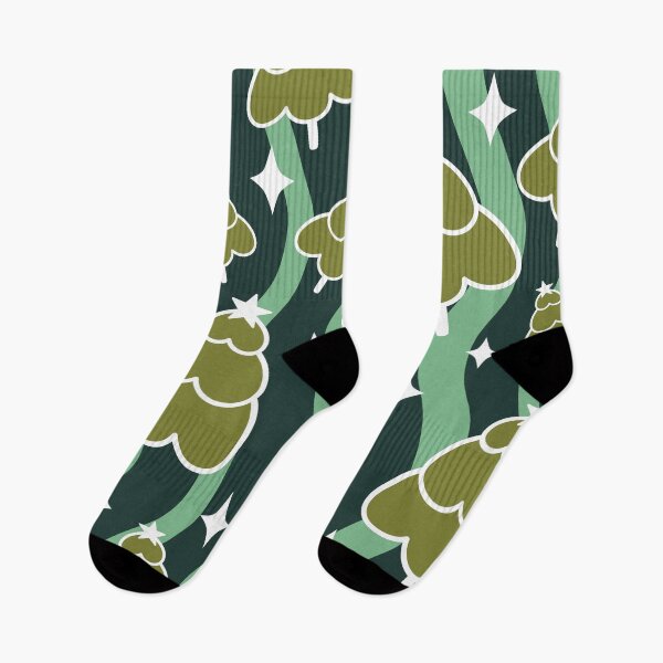 Item preview, Seamless pattern with stylized olive green Christmas trees and white stars on wavy green background designed and sold by Crispifly.
