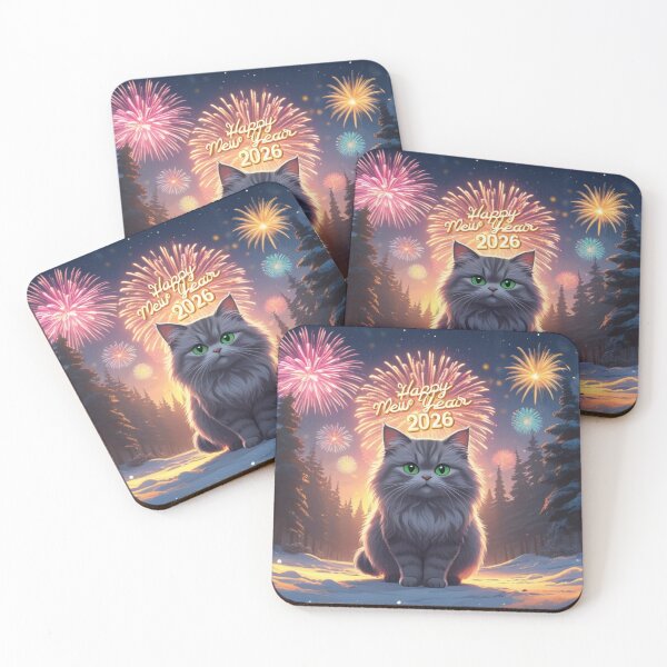 Item preview, Cat, animal, New Year 2025, December, snow, winter, cute, fireworks, designed and sold by evanurozi.