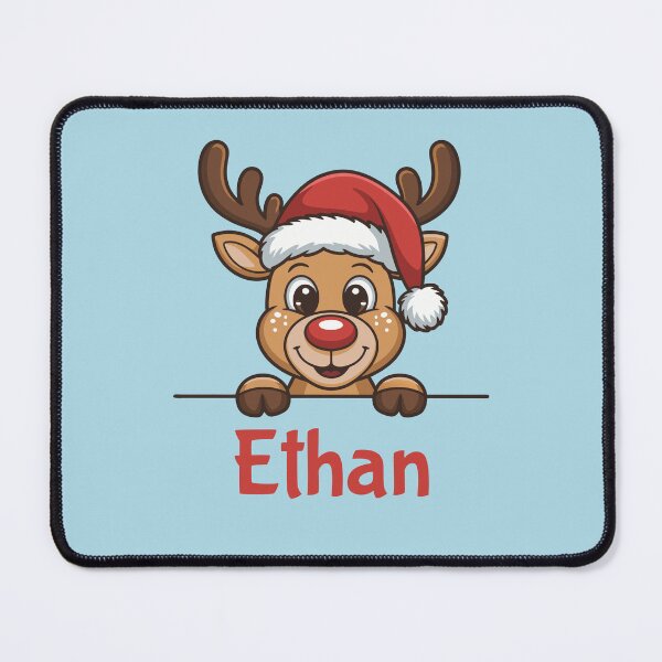 Item preview, Ethan Cute Christmas Reindeer Graphic with Santa Hat | Personalized Holiday Gift Idea designed and sold by 89BLACK.