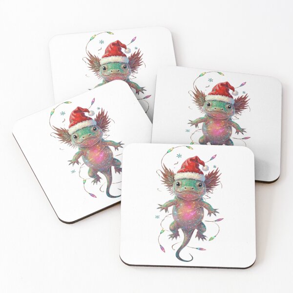 Item preview, Psychedelic Axolotl Christmas – Neon Santa Hat & Glowing Snowflakes designed and sold by MadeByACJ.