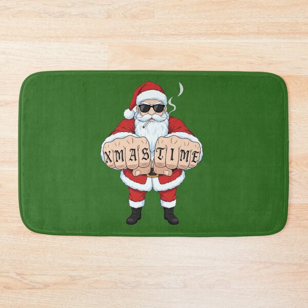 Item preview, Santa Claus with tattoo knuckles smoking joint in gangster pose Anime style designed and sold by RATIO CREATIVA.