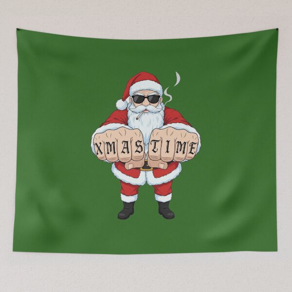 Item preview, Santa Claus with tattoo knuckles smoking joint in gangster pose Anime style designed and sold by RATIO CREATIVA.
