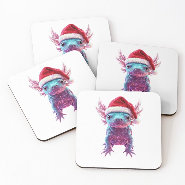 Item preview, Glowing Axolotl Christmas Art – Neon Gills, Santa Hat & Holographic Snowflakes designed and sold by MadeByACJ.