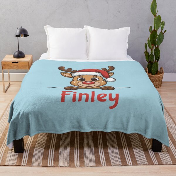 Item preview, Finley Cute Christmas Reindeer Graphic with Santa Hat | Personalized Holiday Gift Idea designed and sold by 89BLACK.