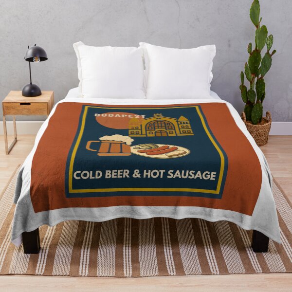Item preview, Budapest Urban Gastro – Cold Beer & Hot Sausage Art Deco Poster designed and sold by IdolejaArt.