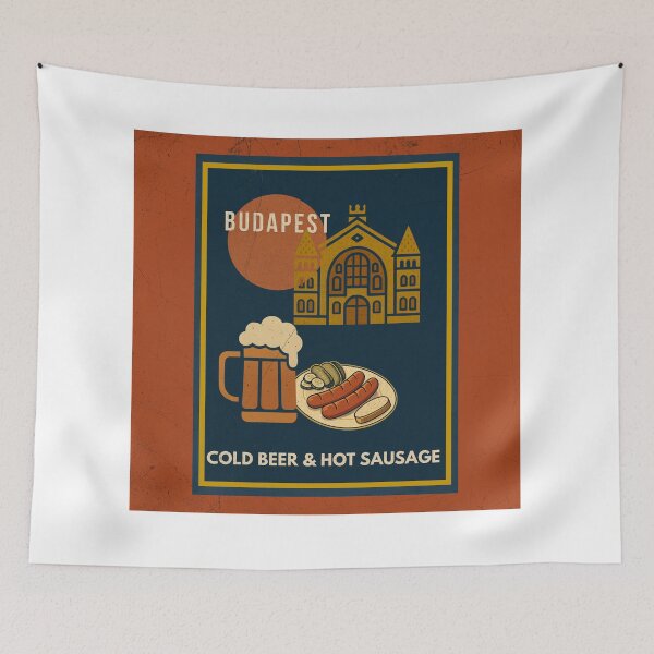 Item preview, Budapest Urban Gastro – Cold Beer & Hot Sausage Art Deco Poster designed and sold by IdolejaArt.