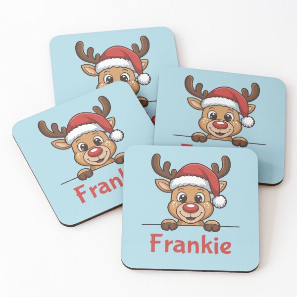 Artikelvorschau, Niedliches Weihnachts-Rentier-Motiv von Frankie mit Weihnachtsmannmütze | Personalisierte Geschenkidee für Weihnachten entworfen und verkauft von 89BLACK.