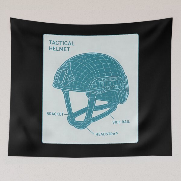 Item preview, CAD blueprint-style tactical helmet designed and sold by Tactical Override.