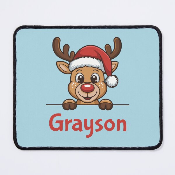 Item preview, Grayson Cute Christmas Reindeer Graphic with Santa Hat | Personalized Holiday Gift Idea designed and sold by 89BLACK.