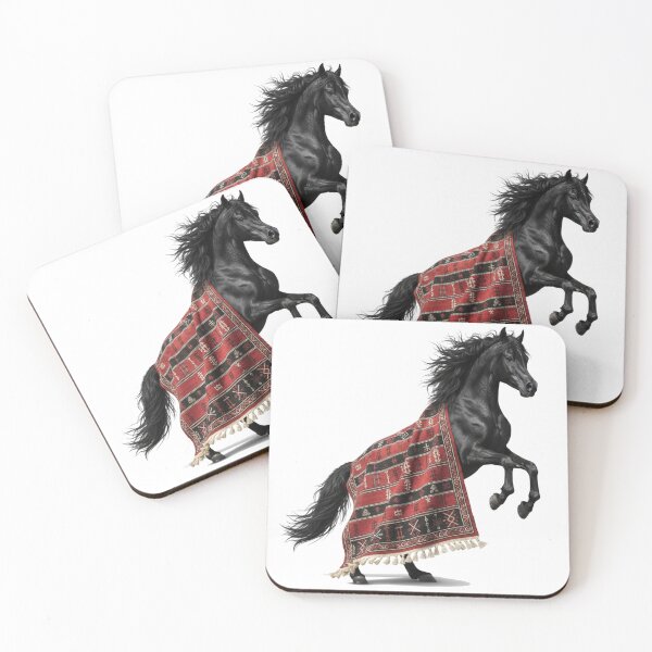 Item preview, Majestic Black Arabian Horse with Dramatic Red and Black Kilim Tribal Rug designed and sold by designwiss.