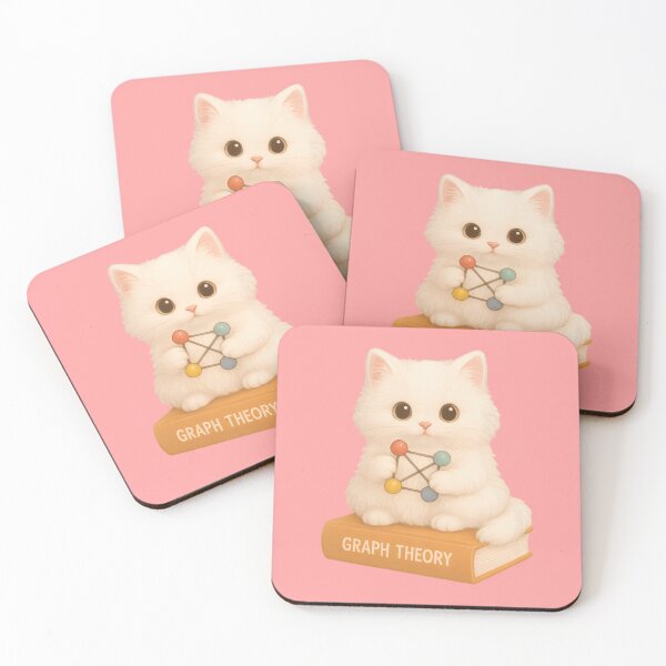 Item preview, Graph Theory Cat – Kawaii Fluffy White Kitten with Graph Toy on Book designed and sold by Nerd Romance Café.