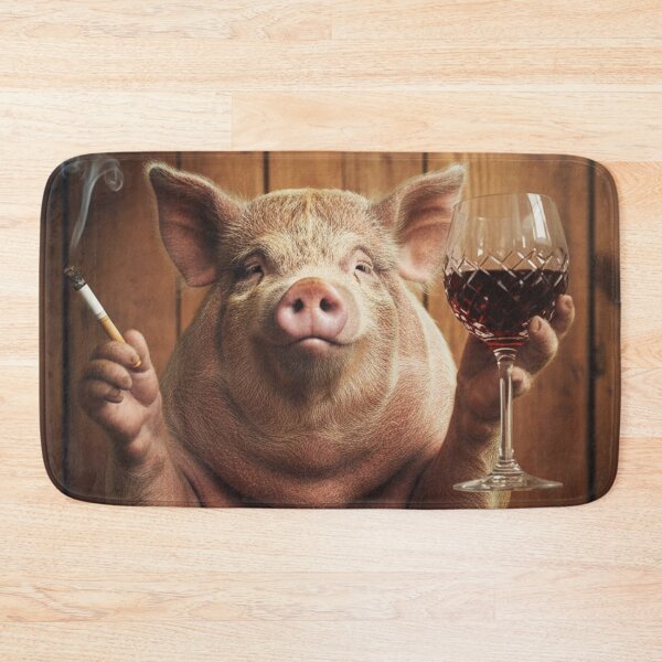 Item preview, Photoreal Pig on Toilet – Wine & Cigarette, Rustic Bathroom Wall Art designed and sold by vk09.