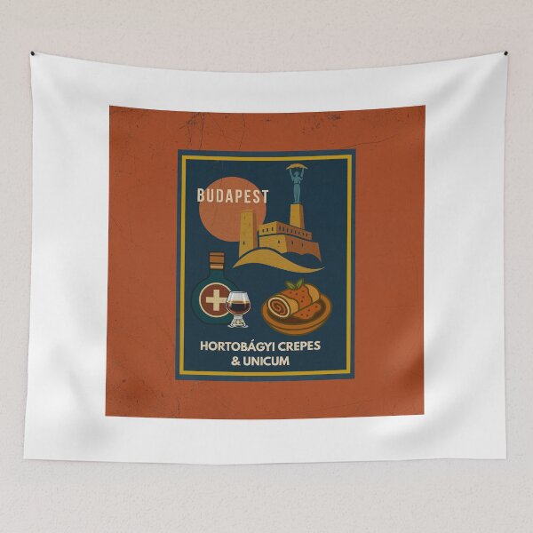 Item preview, Budapest Urban Gastro – Hortobágyi Crepes & Unicum Art Deco Poster designed and sold by IdolejaArt.
