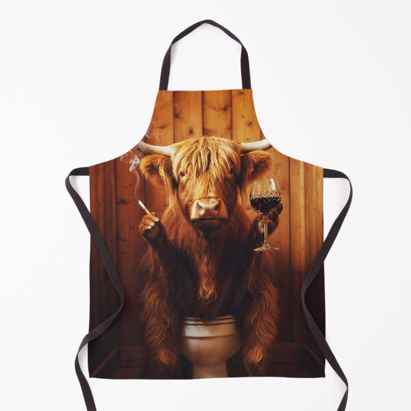 Item preview, Photoreal Highland Cow on Toilet – Wine & Cigarette, Rustic Bathroom Art designed and sold by vk09.