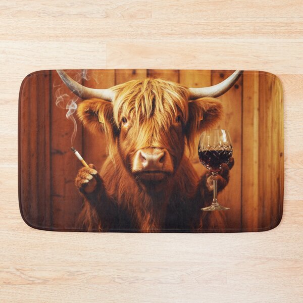 Item preview, Photoreal Highland Cow on Toilet – Wine & Cigarette, Rustic Bathroom Art designed and sold by vk09.