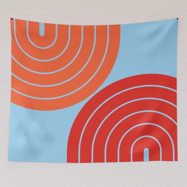 Item preview, Midcentury Modern Geometric Rainbow 12 in  bohemian orange red and blue designed and sold by nineFlorals.