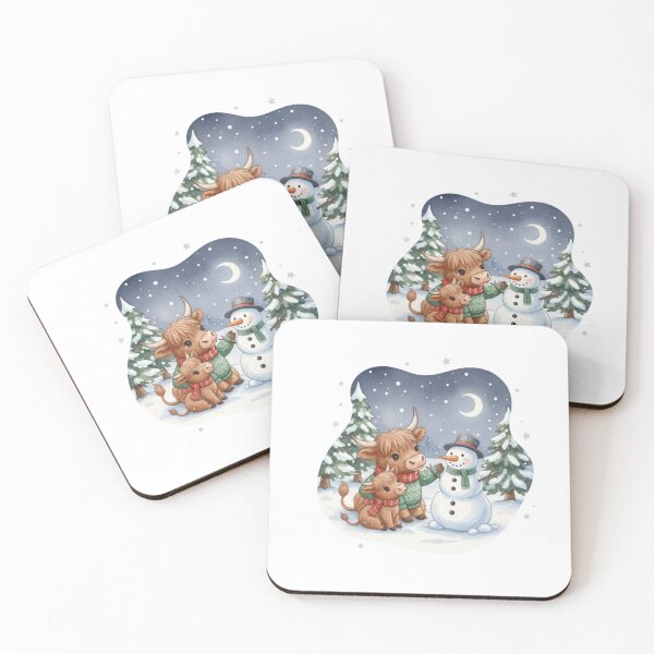 Item preview, Highland Cows Building a Snowman – Wholesome Winter Wonderland Art designed and sold by MiszungART.