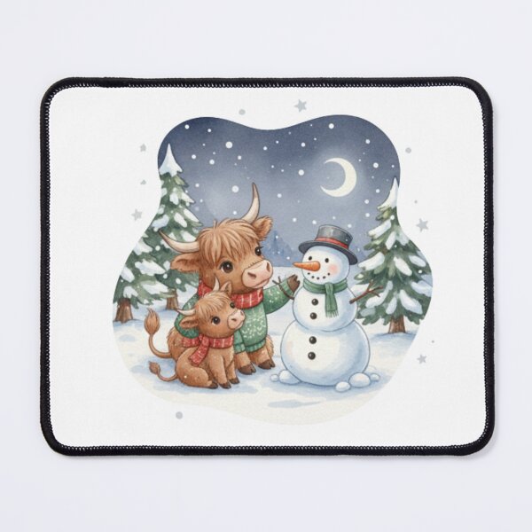 Item preview, Highland Cows Building a Snowman – Wholesome Winter Wonderland Art designed and sold by MiszungART.