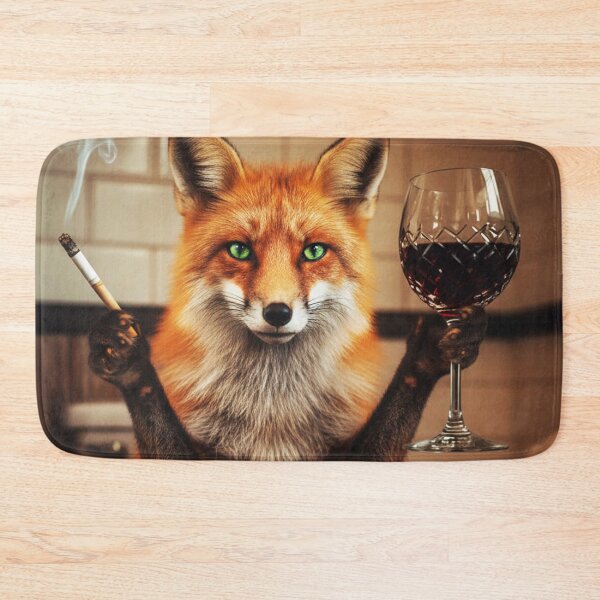 Item preview, Photoreal Fox on Toilet – Wine & Cigarette, Rustic Bathroom Wall Art designed and sold by vk09.