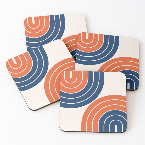Item preview, Midcentury Modern Geometric Rainbow 15 in Navy Blue and Burnt Orange designed and sold by nineFlorals.