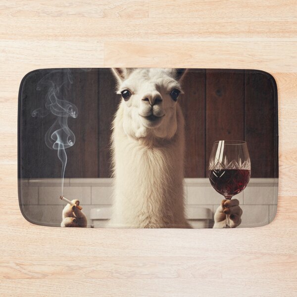 Item preview, Photoreal Llama on Toilet – Wine & Cigarette, Rustic Bathroom Wall Art designed and sold by vk09.