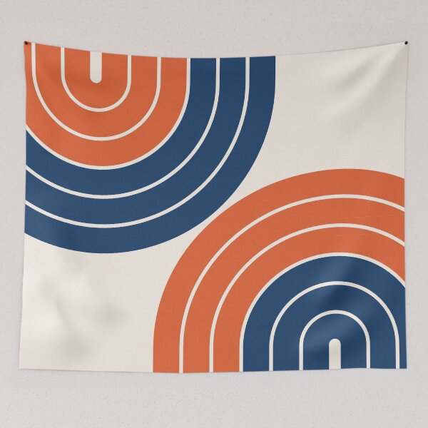 Item preview, Midcentury Modern Geometric Rainbow 15 in Navy Blue and Burnt Orange designed and sold by nineFlorals.
