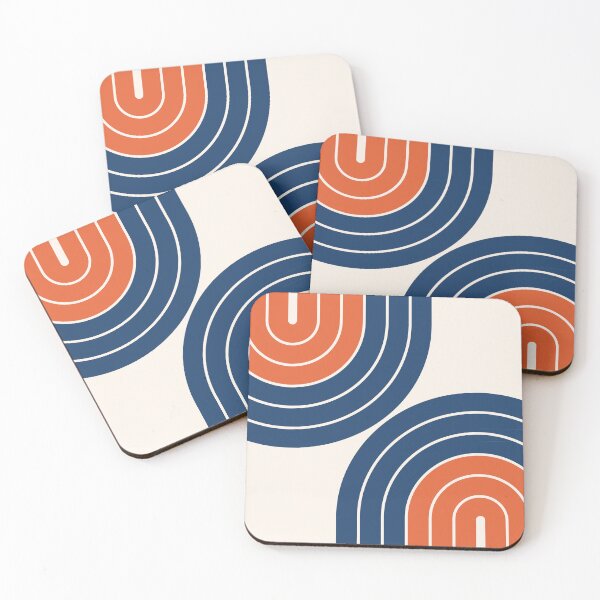 Item preview, Midcentury Modern Geometric Rainbow 14 in Navy Blue and Burnt Orange designed and sold by nineFlorals.