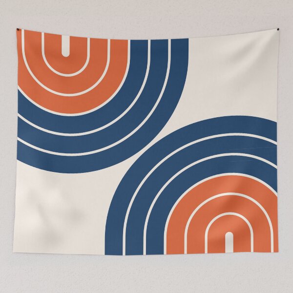Item preview, Midcentury Modern Geometric Rainbow 14 in Navy Blue and Burnt Orange designed and sold by nineFlorals.