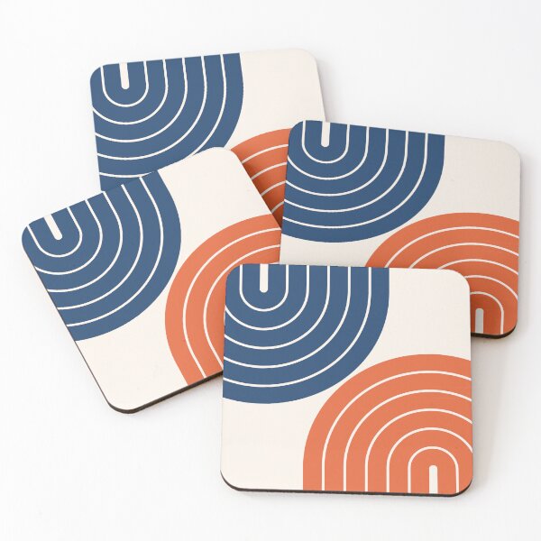 Item preview, Midcentury Modern Geometric Rainbow 13 in Navy Blue and Burnt Orange designed and sold by nineFlorals.