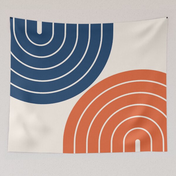 Item preview, Midcentury Modern Geometric Rainbow 13 in Navy Blue and Burnt Orange designed and sold by nineFlorals.
