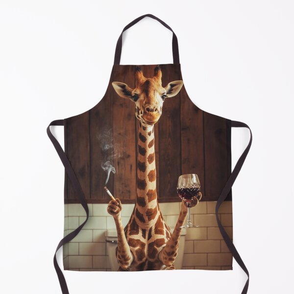 Item preview, Photoreal Giraffe on Toilet – Wine & Cigarette, Rustic Bathroom Wall Art designed and sold by vk09.