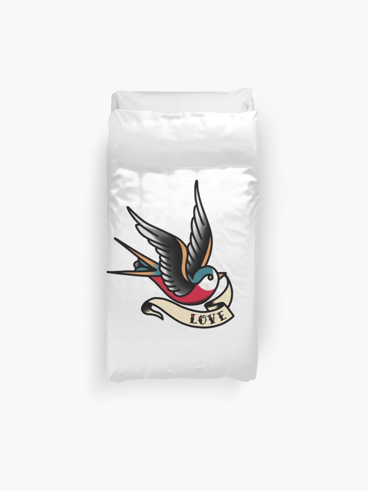 Traditional Swallow Love Duvet Cover By Littlefirerock Redbubble