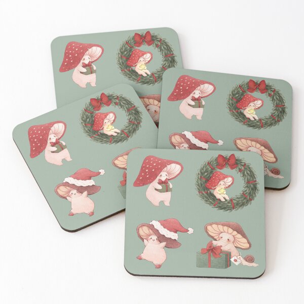 Item preview, Four Happy Holiday Mushrooms designed and sold by Fairydrop.