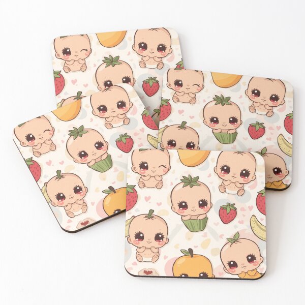 Item preview, Kawaii Fruit Babies Pattern Cute Chibi Aesthetic Illustration designed and sold by Trueways.